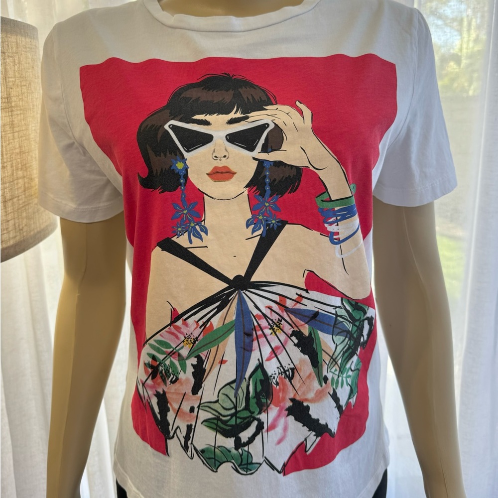 Zara White T-Shirt Size M Medium Girl Fashion Print Short Sleeve Top Tee Shirt - Picture 2 of 6